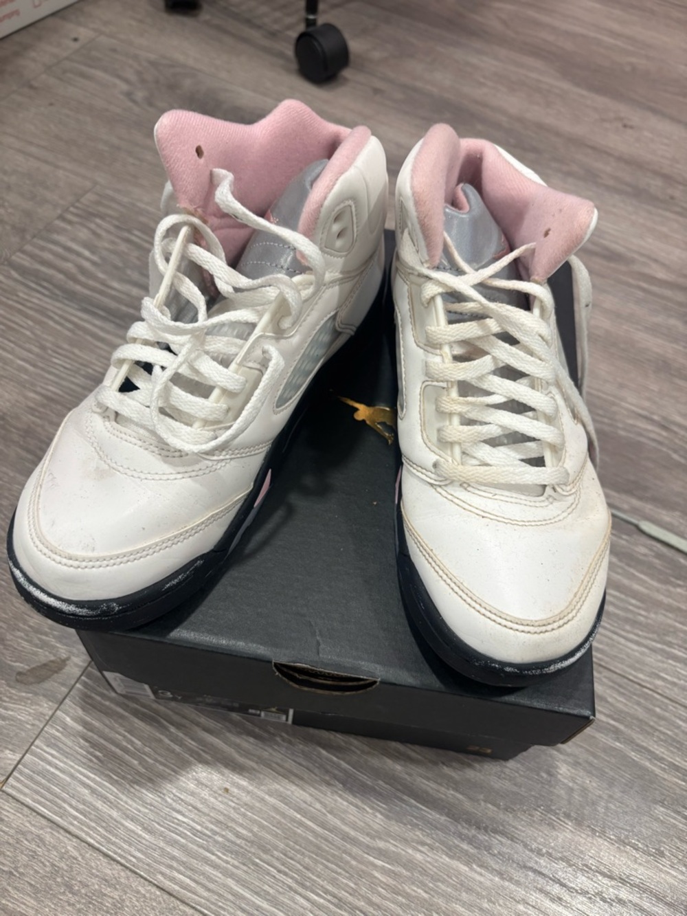 Jordan Kids White and Pink High-Top Sneakers